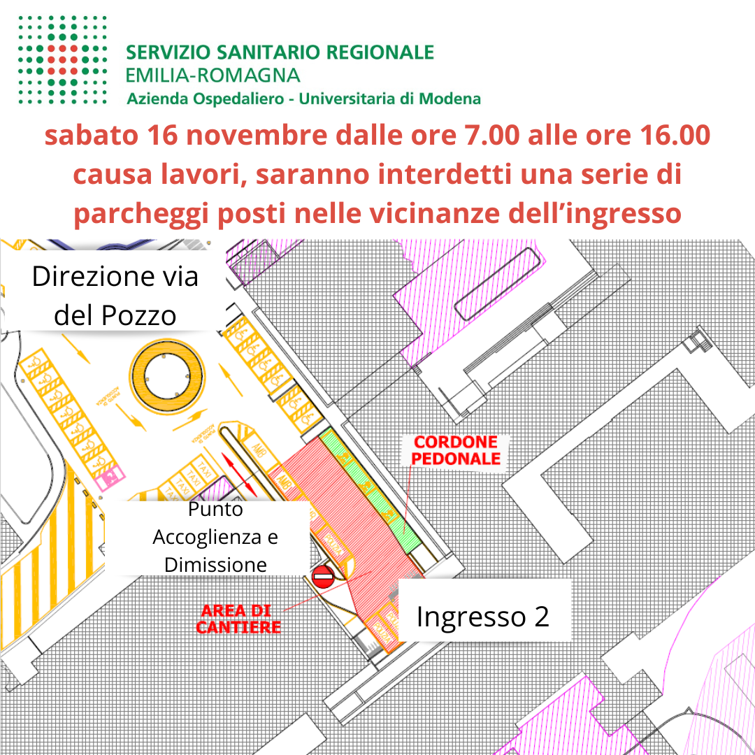 Lavori all'ingresso 2 del Policlinico di Modena